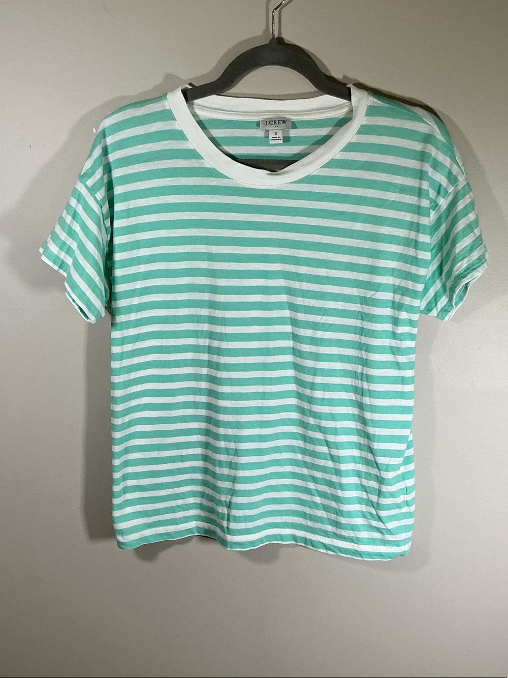 J. Crew Mint Green and White Striped Tee size small